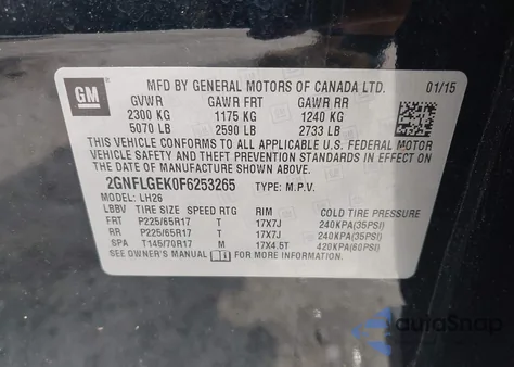 2015 Chevrolet Equinox 2Lt z USA, uszkodzony, nr VIN 2GNFLGEK0F6253265